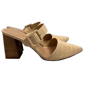 Coconuts by Matisse Womens Eye Candy Croc Embossed Block Heel Shoes Size 9 Cream
